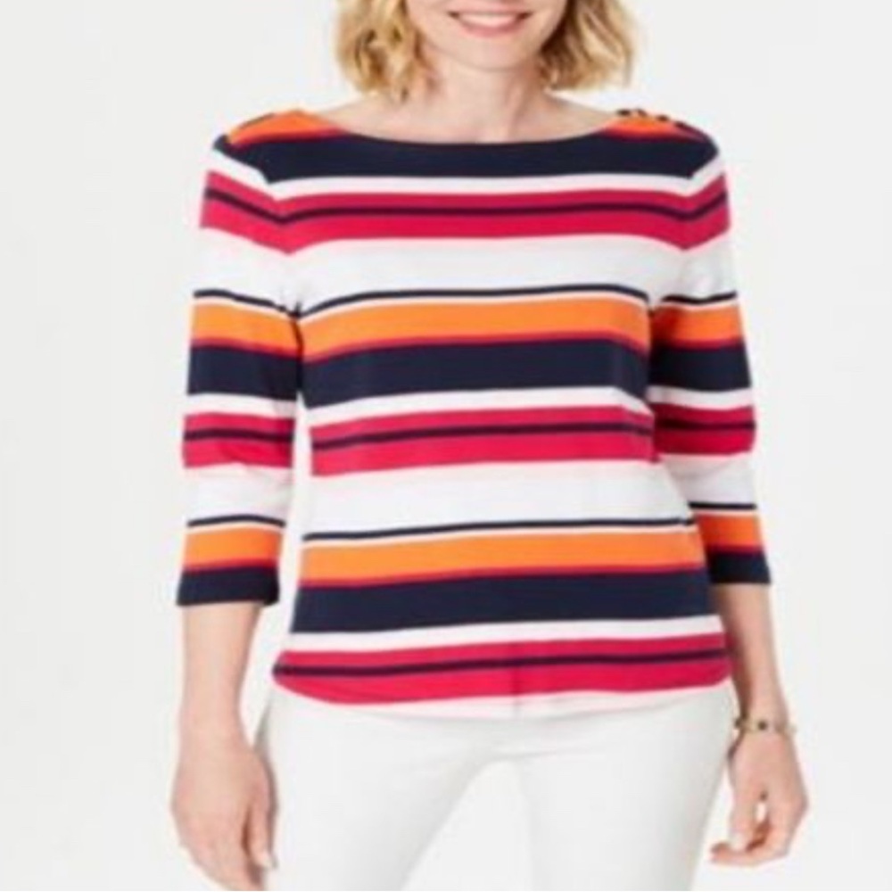 Striped Multicolor 3/4 Sleeve Top